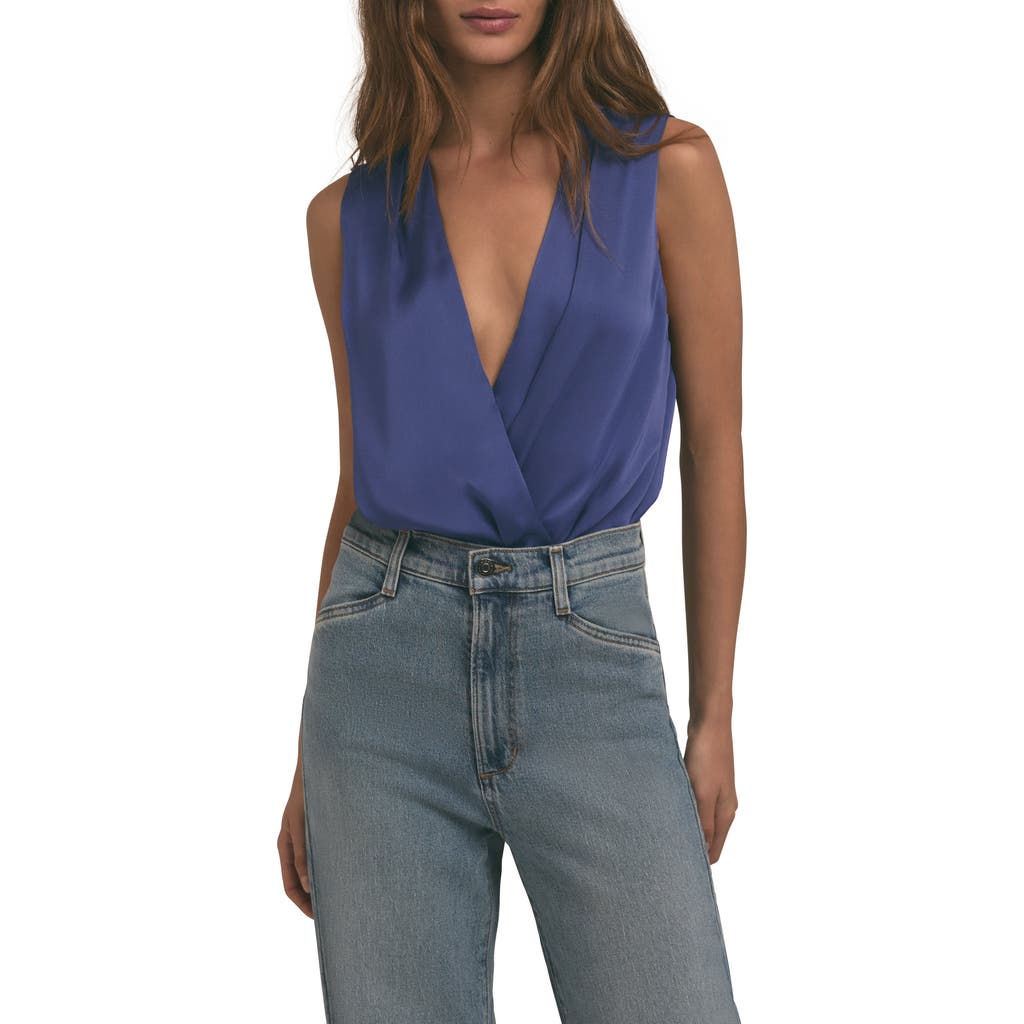 Favorite Daughter The Sleeveless Date Satin Bodysuit In Venetian Blue