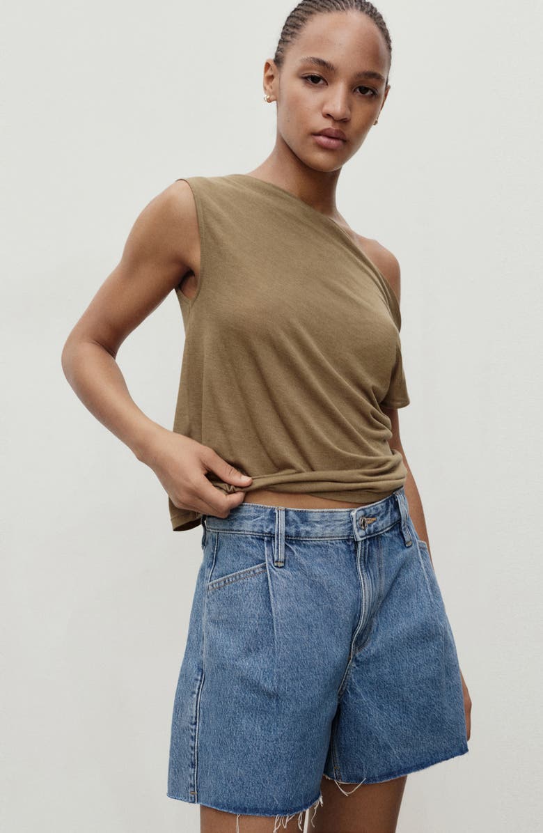 MANGO Frayed Hem Denim Shorts, Alternate, color, Medium Blue