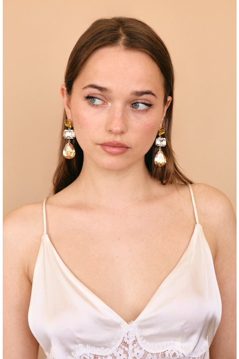 Alexis Faux Pearl Crystal Drop Earrings, Alternate, color, AMBER