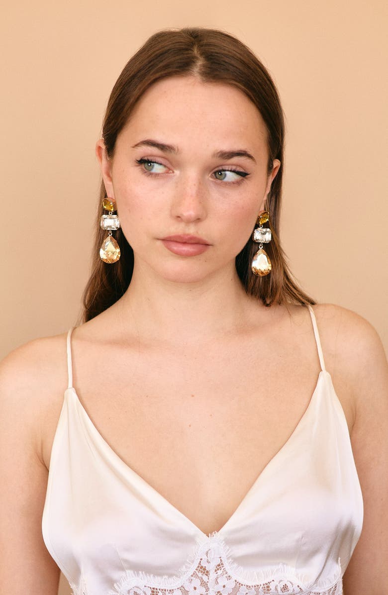 Petit Moments Alexis Faux Pearl Crystal Drop Earrings, Alternate, color, Amber