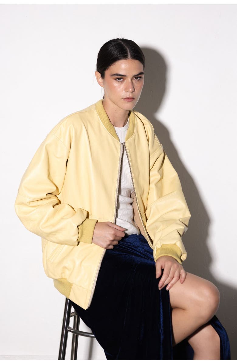 Babila - Slow Fashion NYC Oversized Leather Bomber Jacket, Main, color, Butter Cream