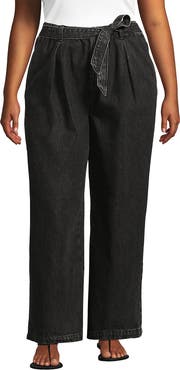 Lands' End Plus Size High Ridge Twill Pull On Pleated Wide Leg Pants