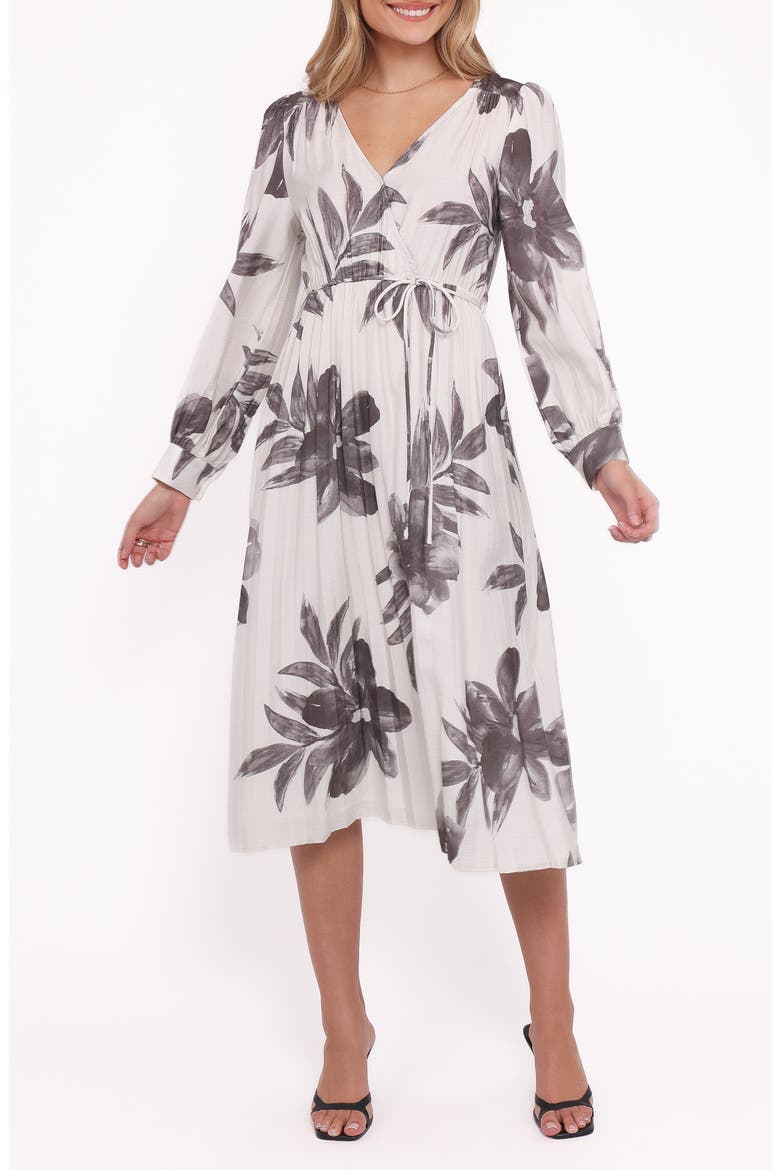 Grainne Floral Print Long Sleeve Midi Dress, Main, color, BLACK/ WHITE FLORAL