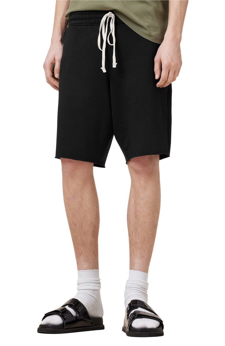 AllSaints Helix Straight Fit Cotton Blend Sweat Shorts, Main, color, Jet Black