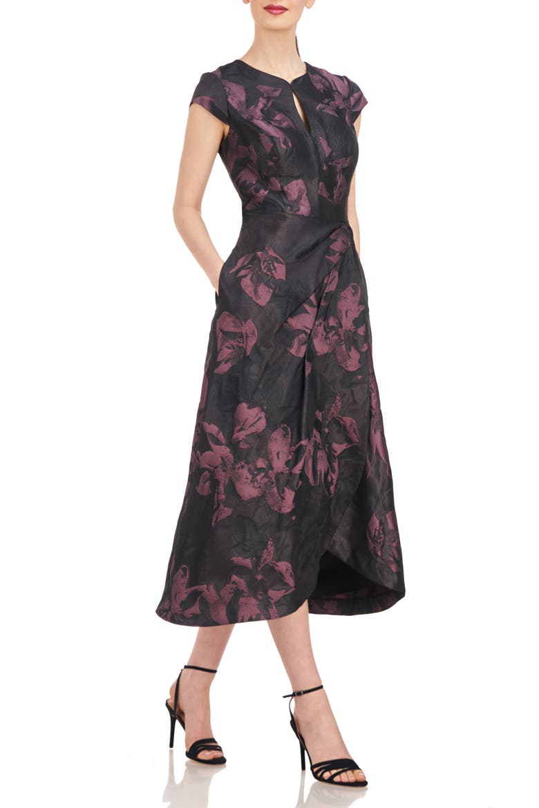 Massima Metallic Floral Jacquard Midi Cocktail Dress, Alternate, color, MINK ROSE