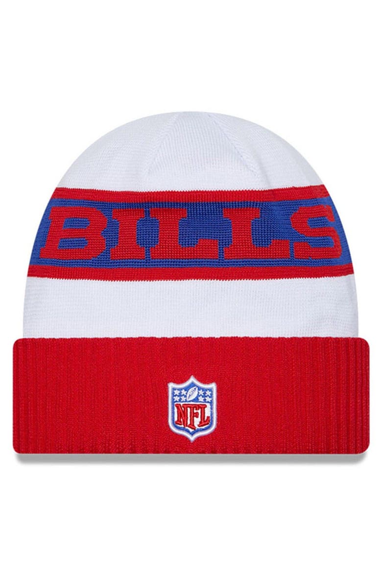 Men's New Era  White/Red Buffalo Bills 2023 Sideline Tech Cuffed Knit Hat, Alternate, color, White