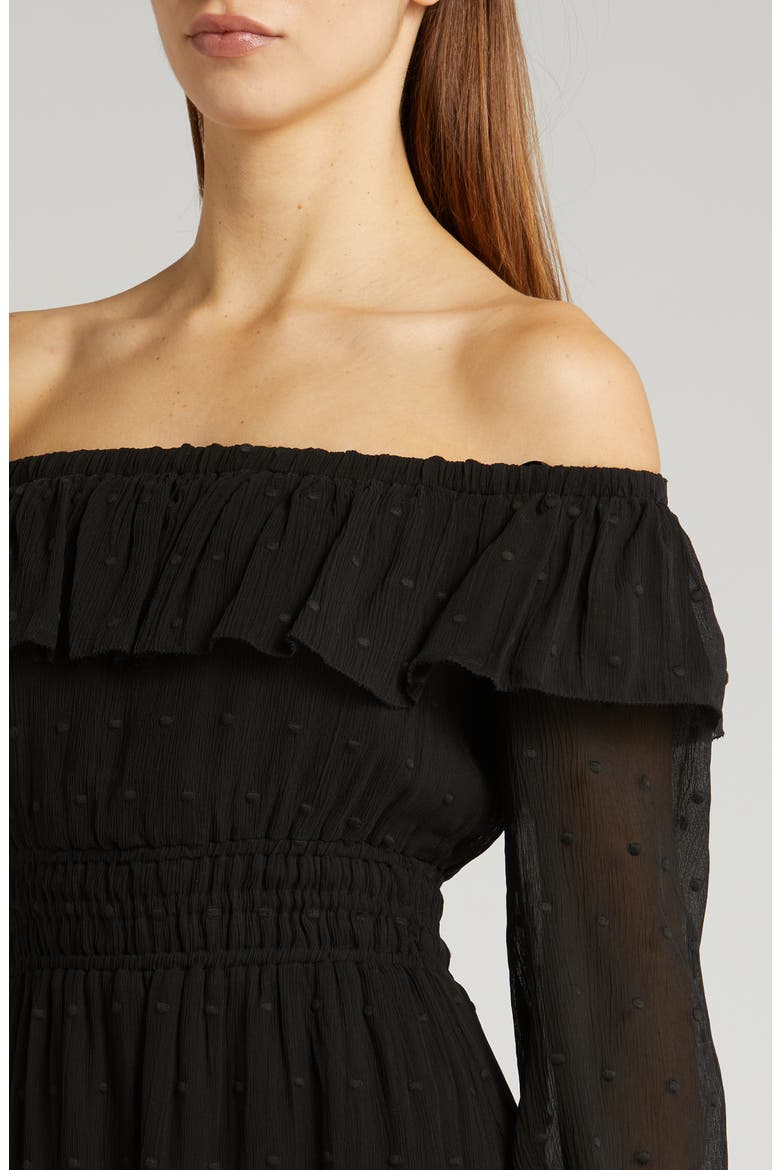 Seine Off the Shoulder Silk Dress, Alternate, color, BLACK