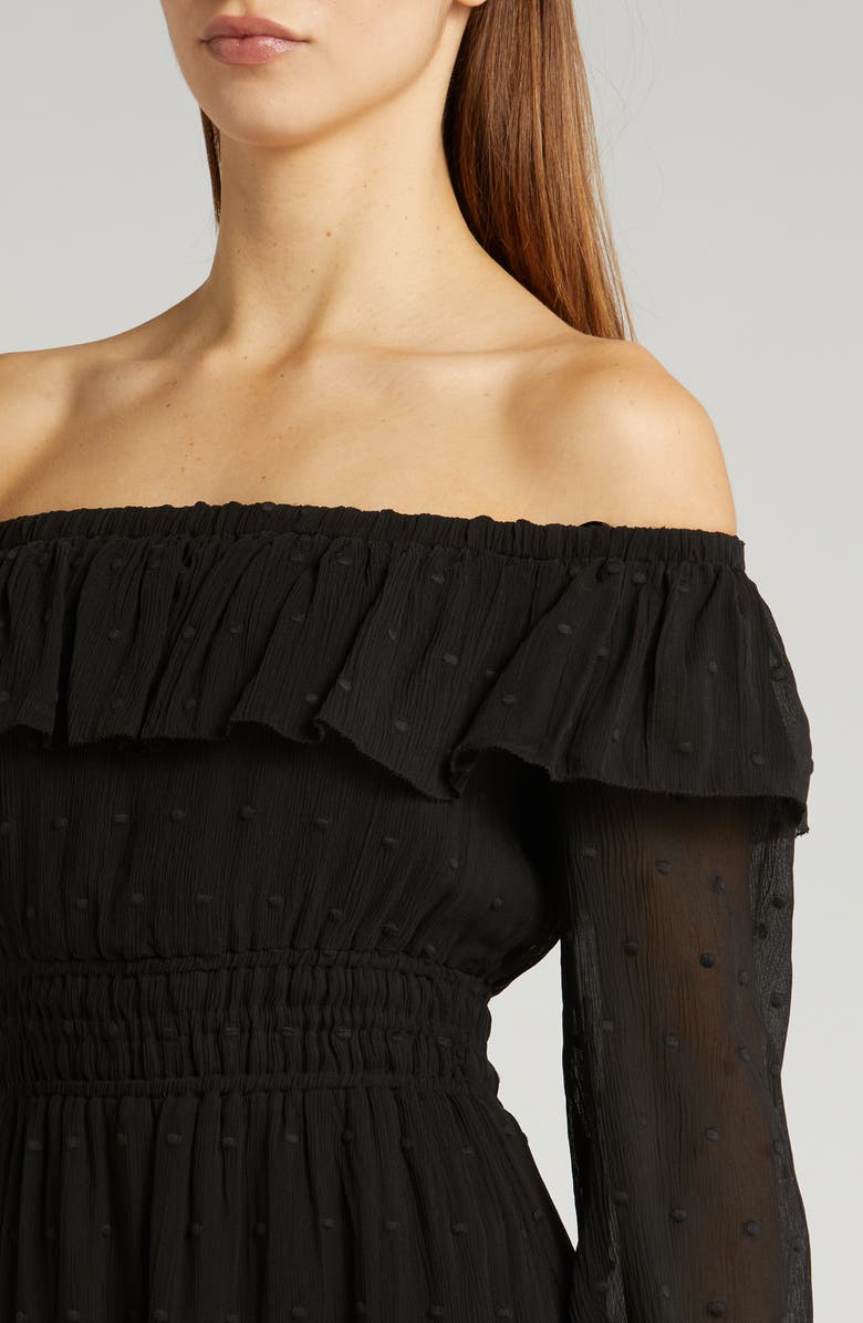 PAIGE Seine Off the Shoulder Silk Dress, Alternate, color, Black