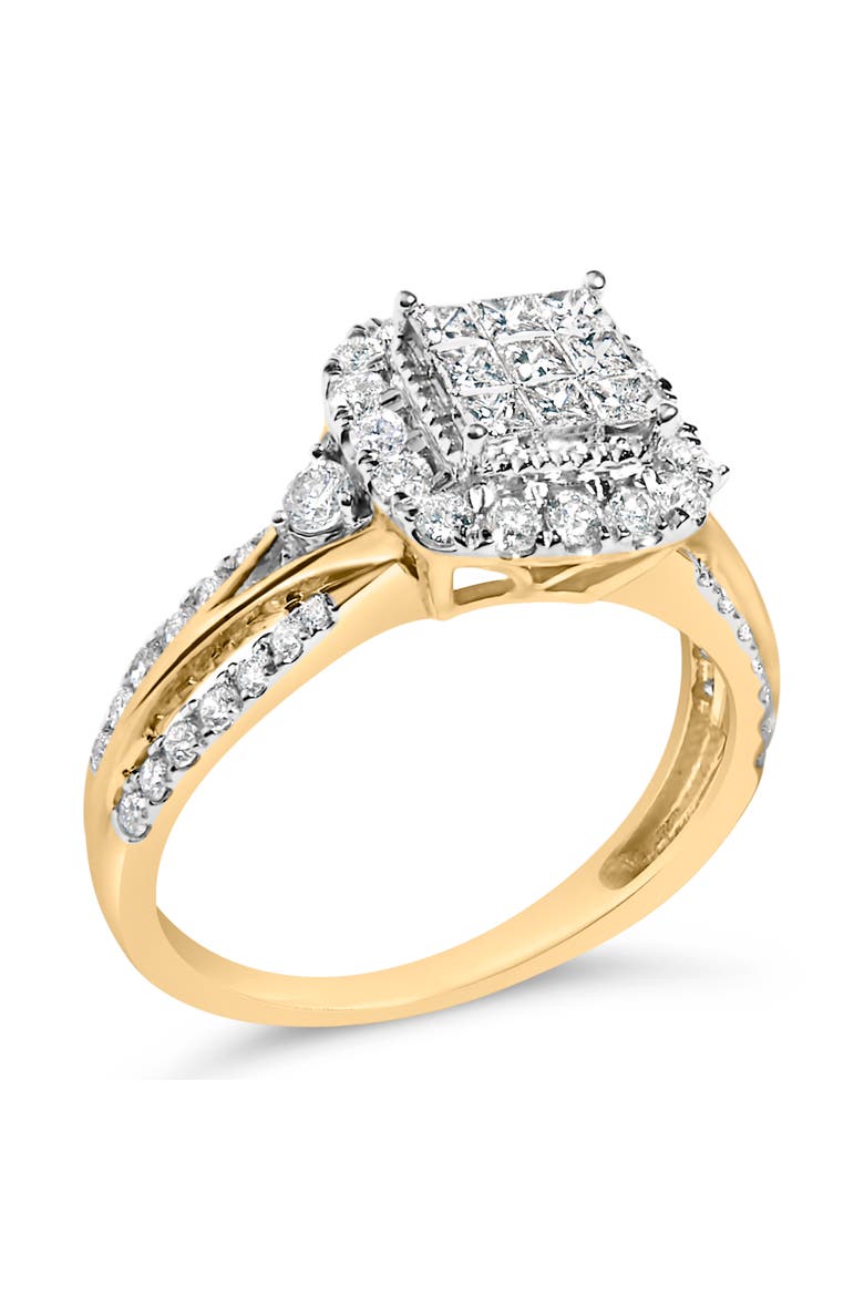 10K Yellow Gold 1.0 Cttw Diamond 3-Band-Look Engagement Ring, Alternate, color, Yellow