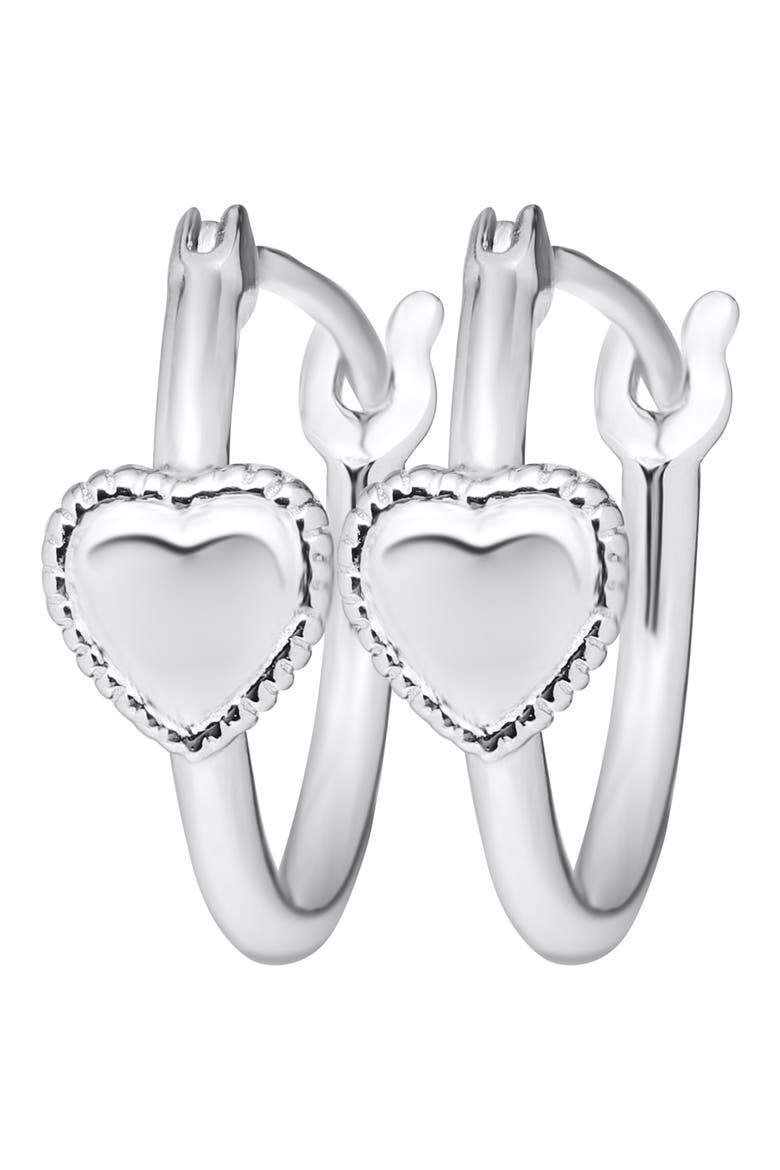Sterling Silver Heart Hoop Earrings, Main, color, SILVER
