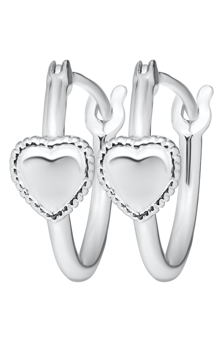 Mignonette Sterling Silver Heart Hoop Earrings, Main, color, Silver