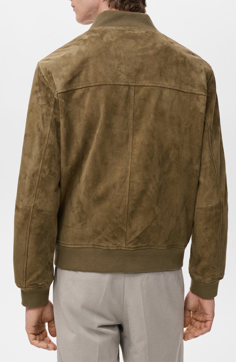 MANGO Goatskin Suede Bomber Jacket, Alternate, color, Khaki