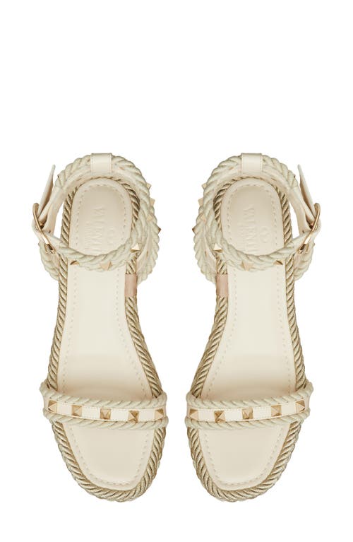 Valentino Garavani Rockstud Flatform Espadrille Sandal In White