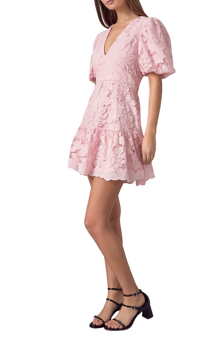 Sequin Lace Fit & Flare Minidress, Alternate, color, PINK