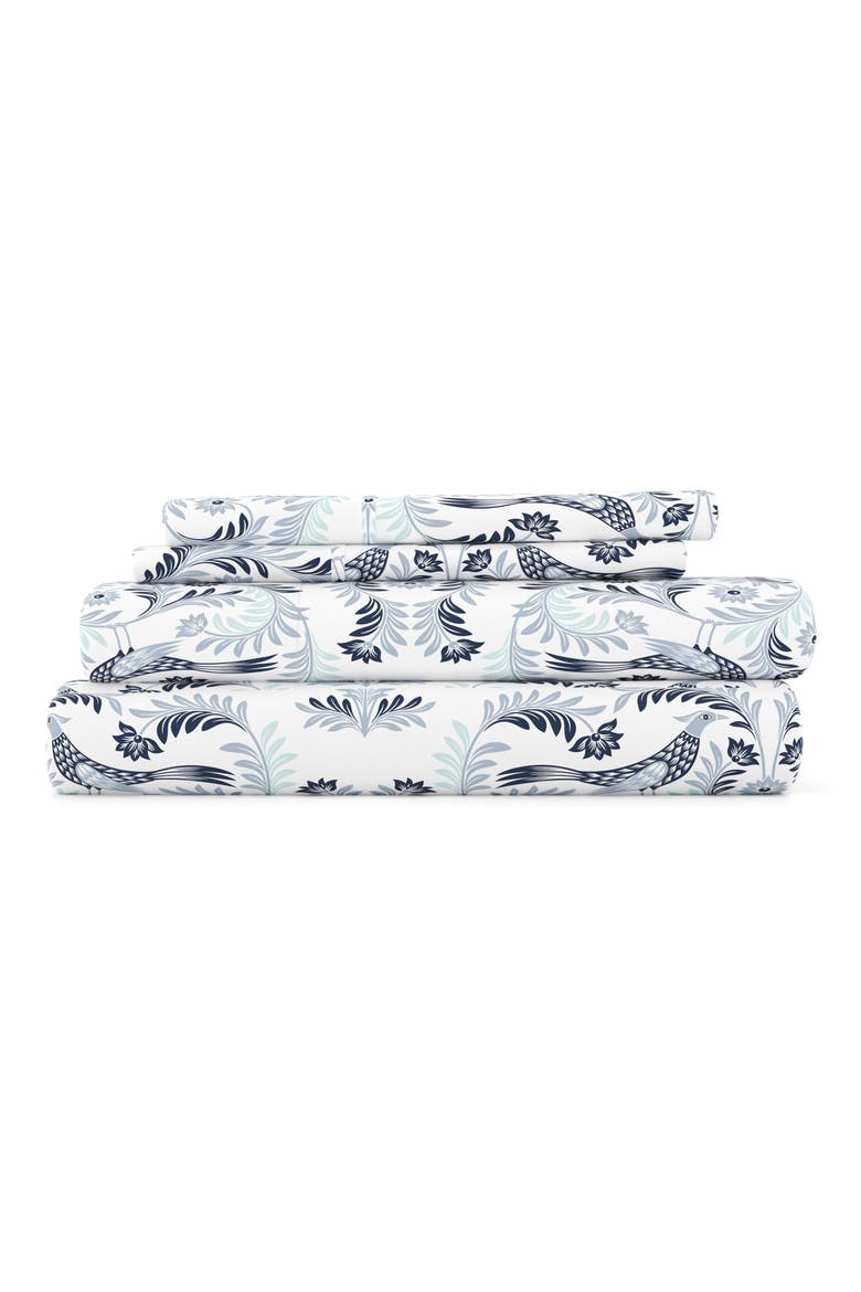 HOME SPUN Premium Ultra Soft Garden Estate Pattern 4-Piece Bed Sheet Set, Main, color, NAVY