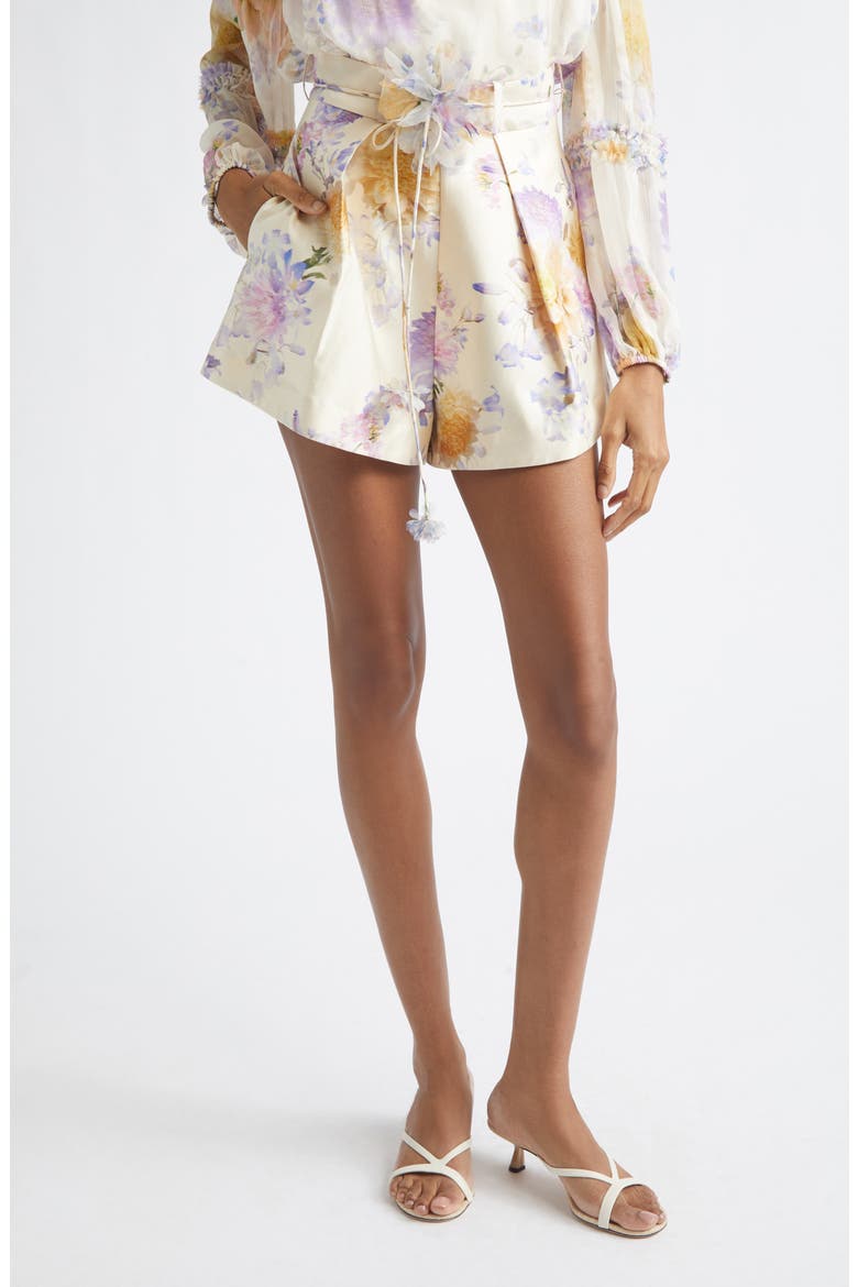 Luna Tuck Silk & Cotton Shorts, Main, color, CREAM DAHLIA