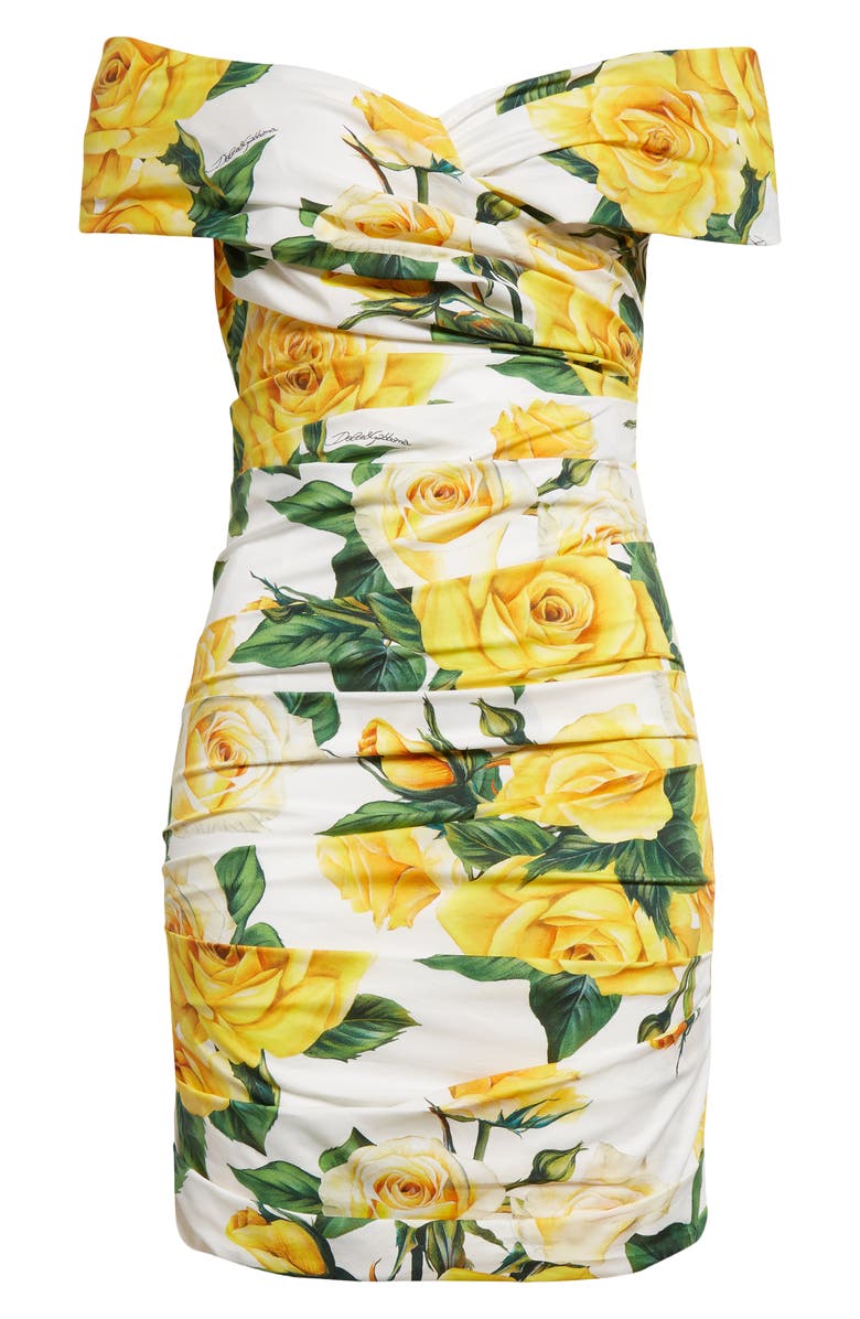 Dolce&Gabbana Rose Print Off the Shoulder Stretch Cotton Minidress, Alternate, color, 