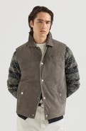 Brunello Cucinelli Suede down vest with shirt-style collar