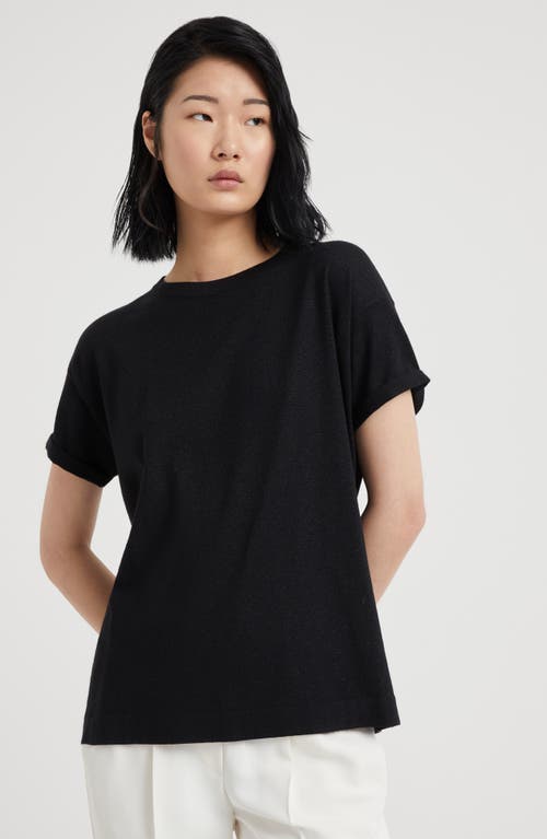 Brunello Cucinelli Short-sleeved T-shirt With Rolled Sleeves And Keyhole Detail In Black