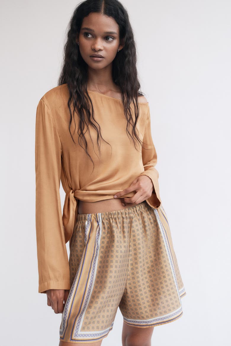 One-shoulder Tie-detail Top, Alternate, color, Dark beige