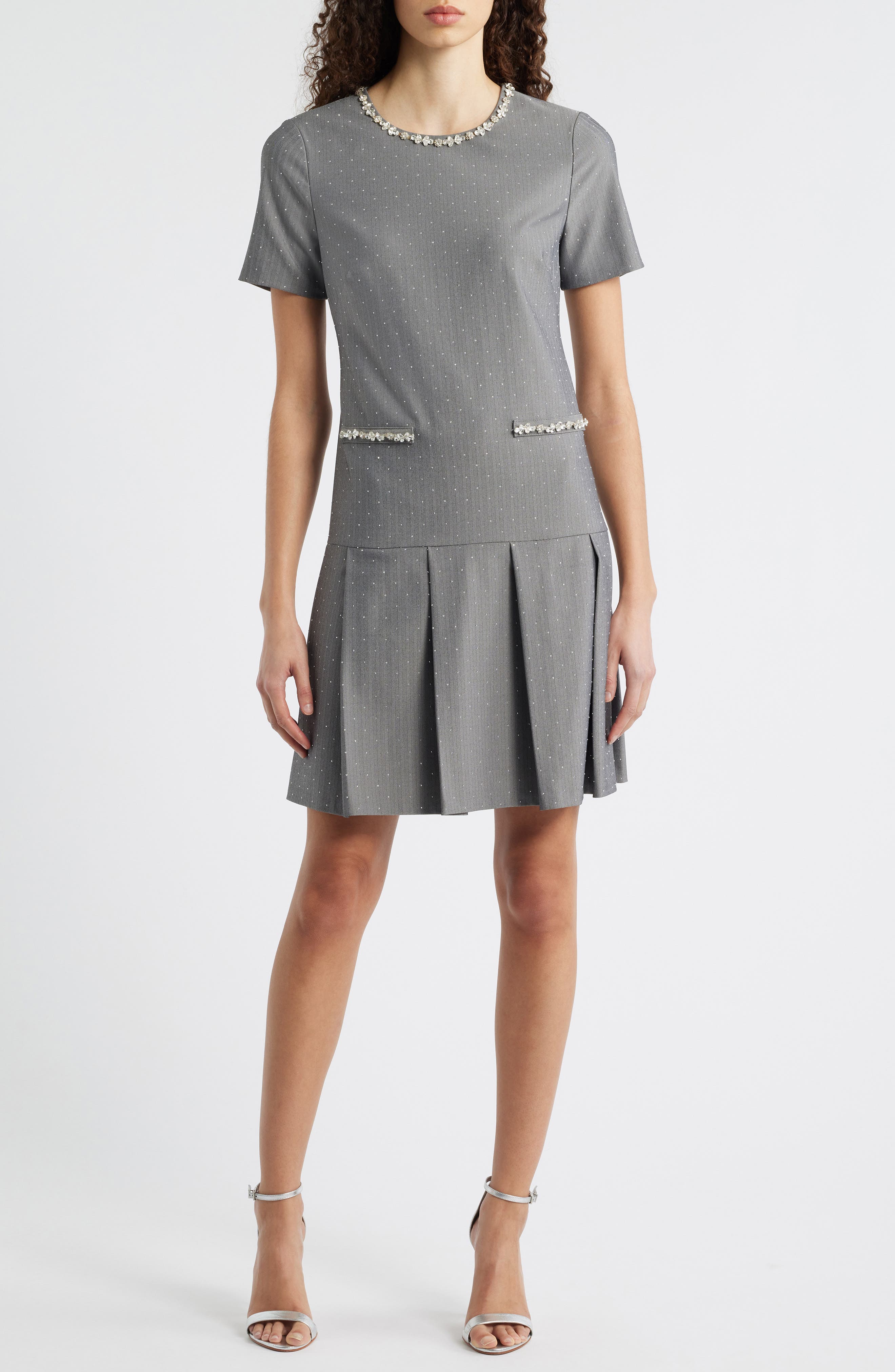 Bejeweled Short Sleeve Drop Waist Dress