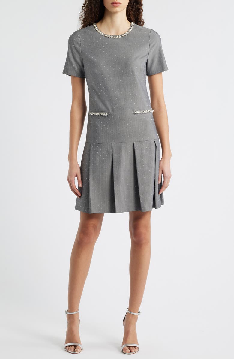 Eliza J Bejeweled Short Sleeve Drop Waist Dress, Main, color, Grey