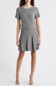Eliza J Bejeweled Short Sleeve Drop Waist Dress