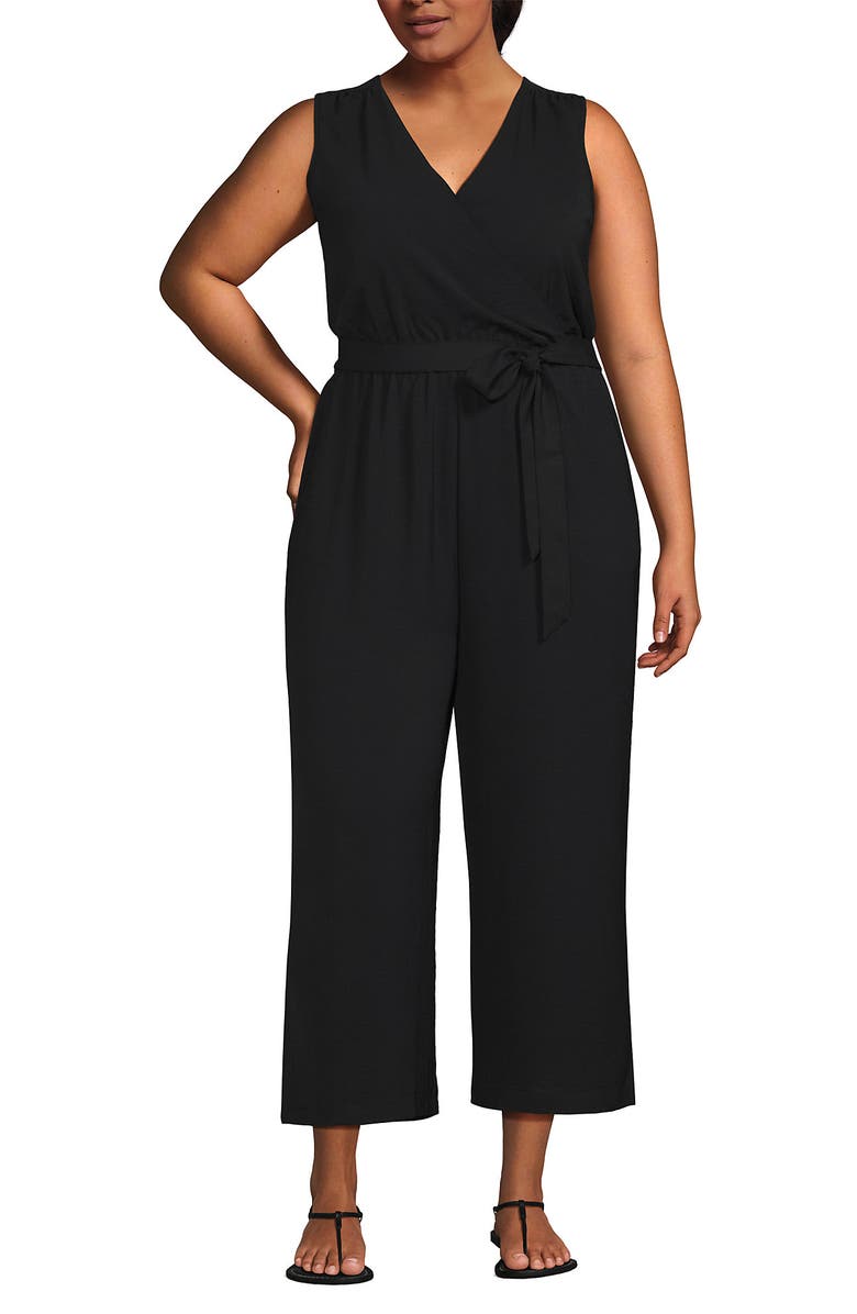 Lands' End Sleeveless Creaseless Wrap Jumpsuit, Main, color, 