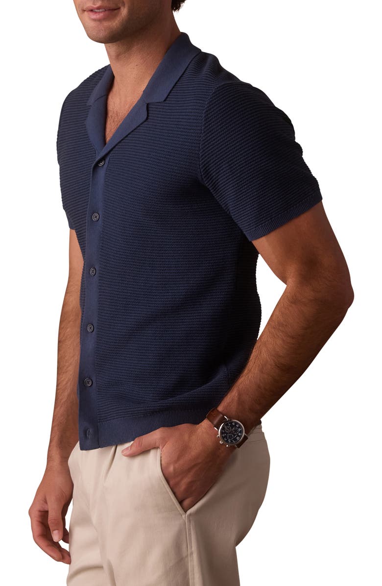 The Normal Brand Robles Bird's Eye Knit Camp Shirt, Alternate, color, Denim/ Dark Navy