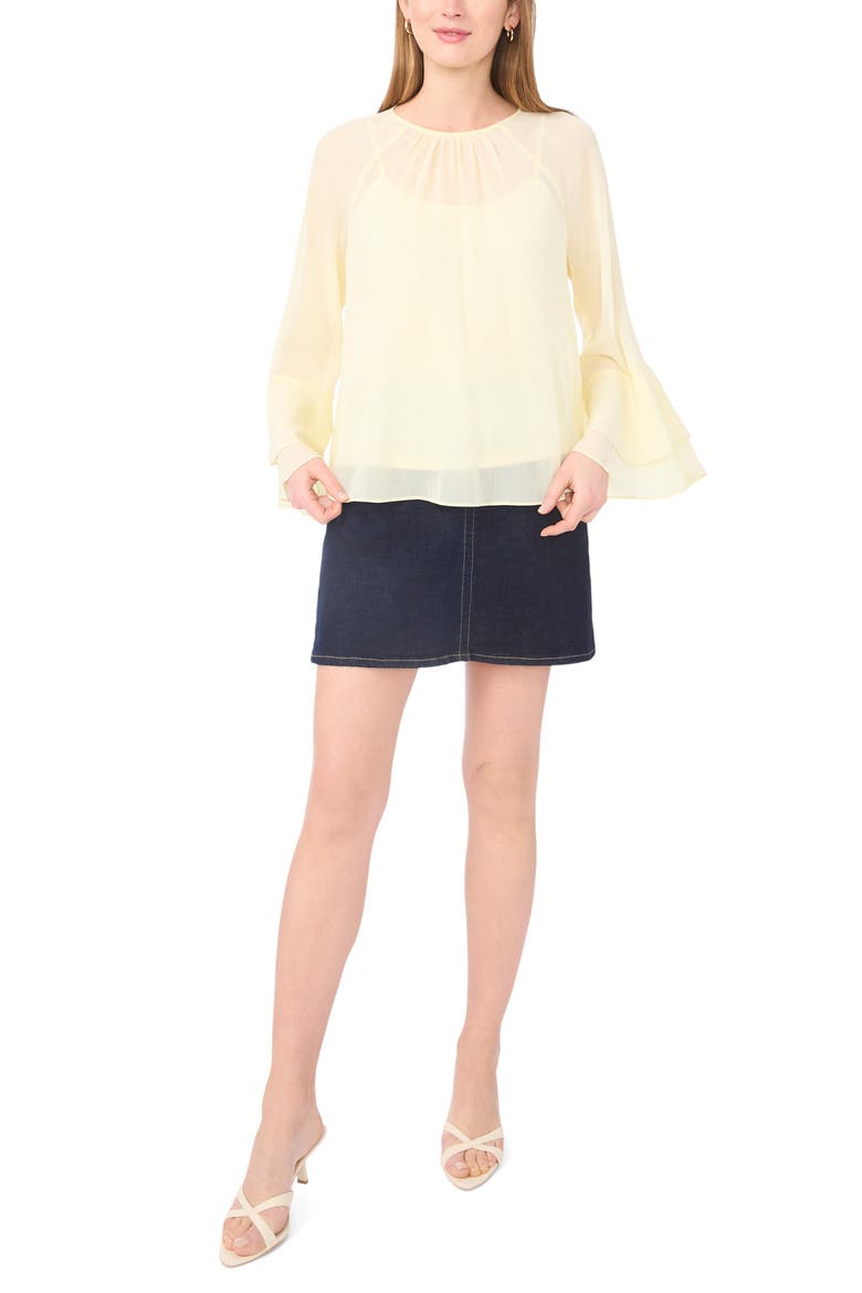 Double Ruffle Cuff Semi Sheer Top, Alternate, color, LEMON CREAM