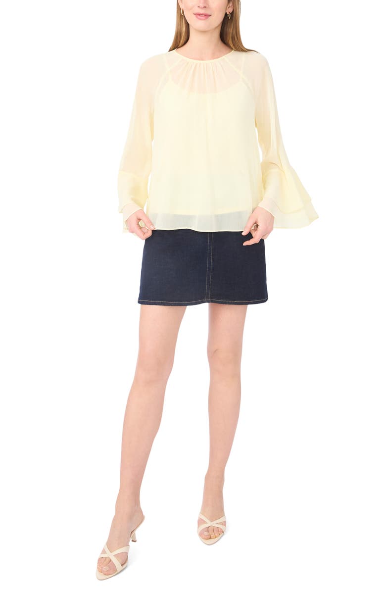 Vince Camuto Double Ruffle Cuff Semi Sheer Top, Alternate, color, Lemon Cream