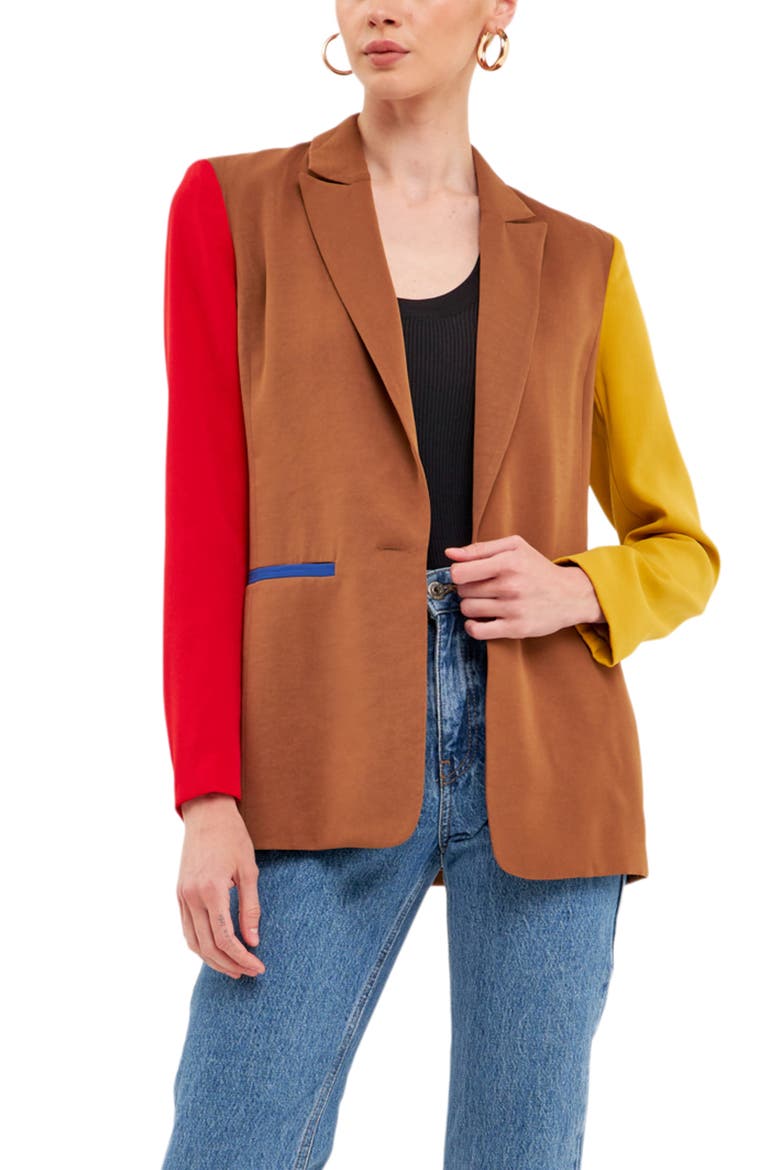 Colorblock Blazer, Alternate, color, BROWN MULTI