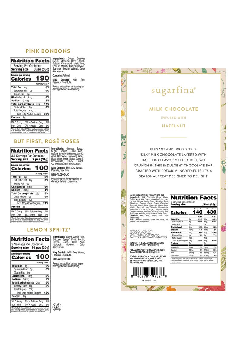 sugarfina Garden Party 3-Piece Candy Bento Box & Milk Chocolate Bar Bundle, Alternate, color, 