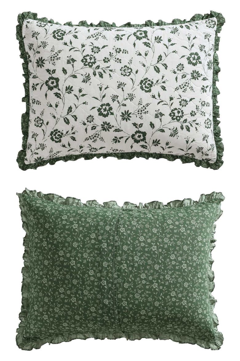 Miranda Floral Cotton Quilt & Sham Set, Alternate, color, DARK GREEN