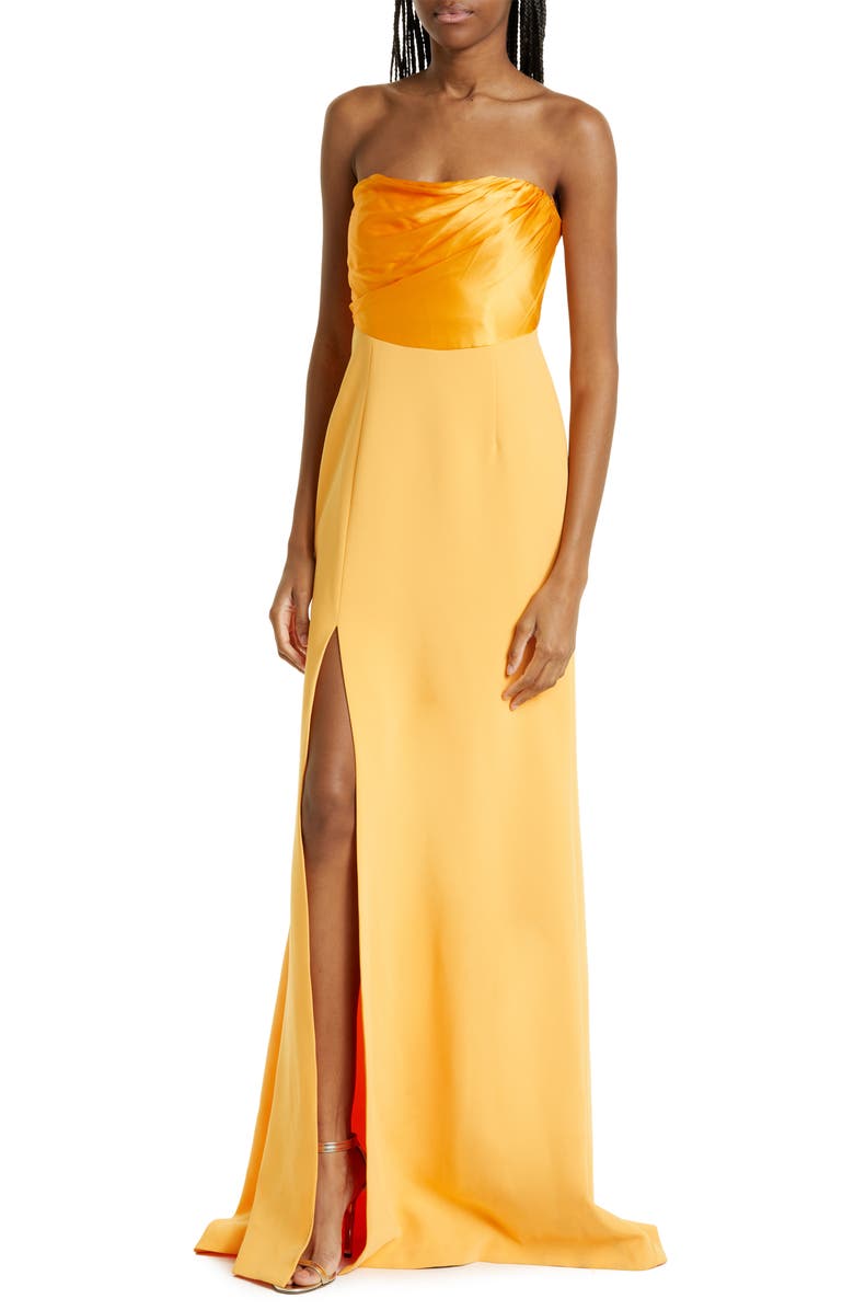 Cinq à Sept Estela Mixed Media Strapless Gown, Alternate, color, Sunkissed
