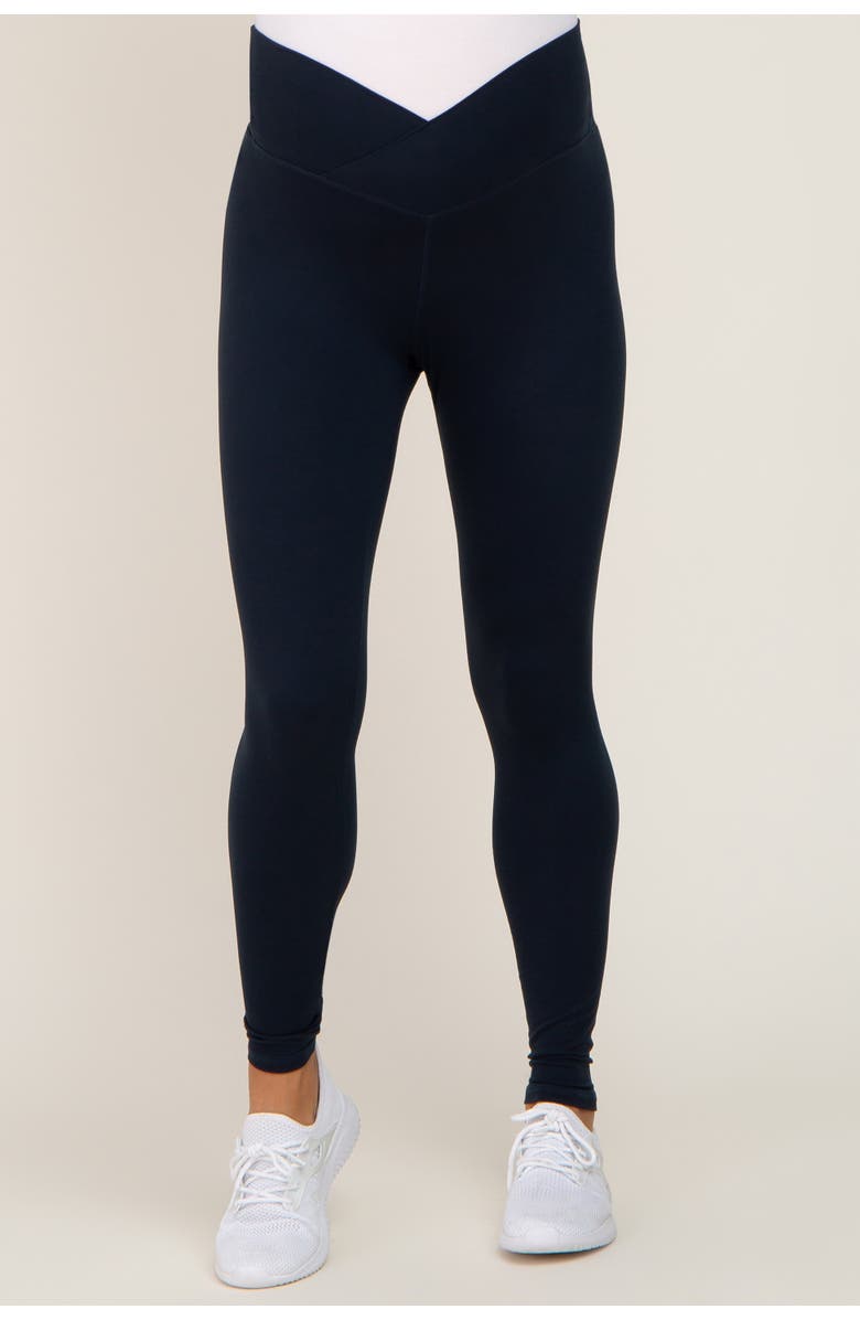 PinkBlush Crossover Waist Leggings, Alternate, color, Navy Blue