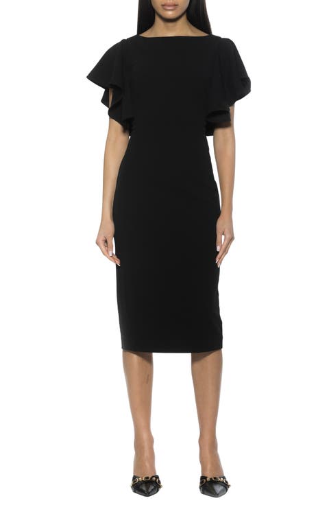 Sherri Boatneck Ruffle Sleeve Midi Dress