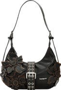 Desigual Floral Appliqué Faux Leather Shoulder Bag