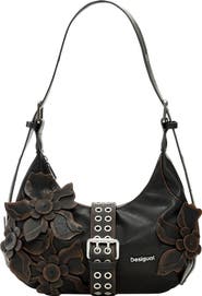 Desigual Floral Appliqué Faux Leather Shoulder Bag