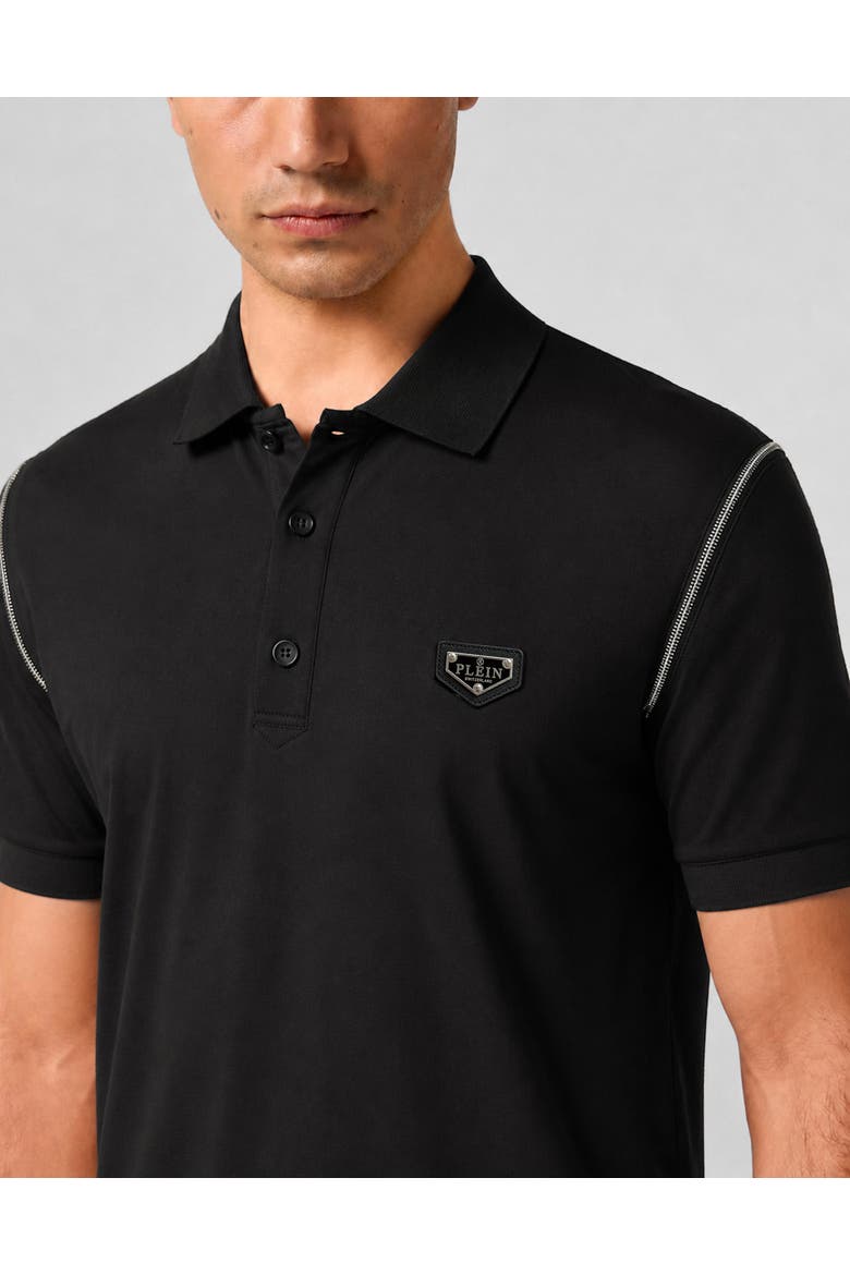 Polo T-Shirt Zippers On Sleeves Men, Alternate, color, black