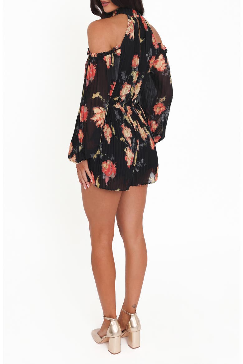 Hillary Floral Cold Shoulder Long Sleeve Romper, Alternate, color, BLACK FLORAL
