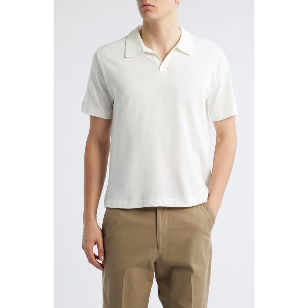 Shop Merz B Schwanen Johnny Collar Linen & Organic Cotton Polo In White