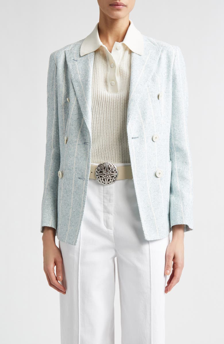 Eleventy Stripe Slubby Linen Blend Jacket, Main, color, Jade