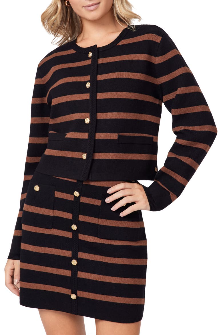 Stripe Cardigan, Main, color, BLACK NIGHT/ BROWN