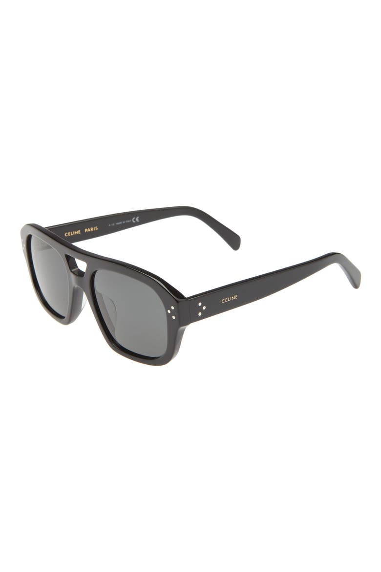 55mm Aviator Sunglasses, Alternate, color, SHINY BLACK / SMOKE