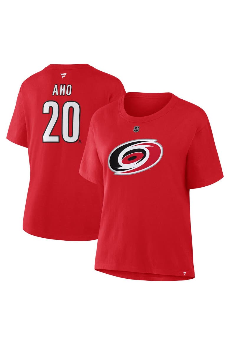 Women's Fanatics Sebastian Aho Red Carolina Hurricanes Authentic Stack Name & Number T-Shirt, Main, color, Red