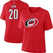 FANATICS Women's Fanatics Sebastian Aho Red Carolina Hurricanes Authentic Stack Name & Number T-Shirt