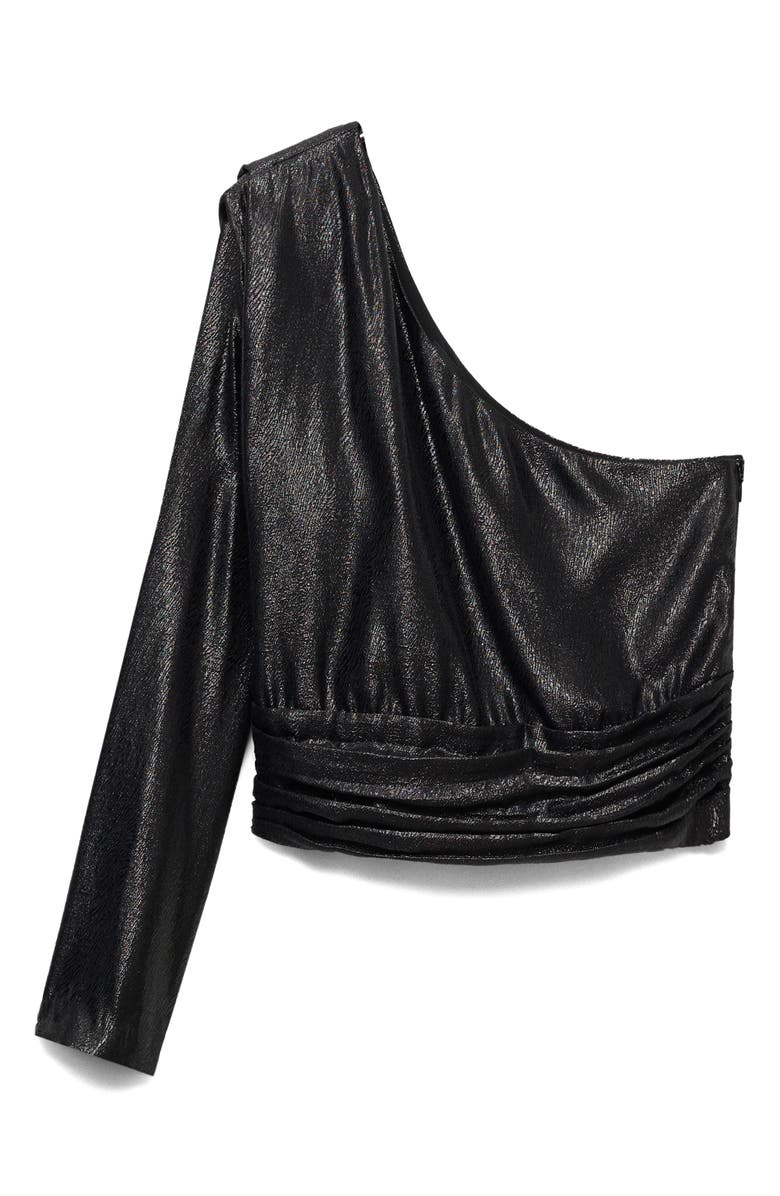 MANGO Sequin One-Shoulder Top, Alternate, color, Black