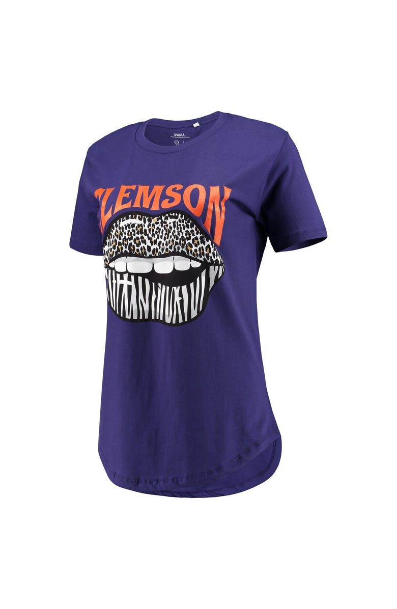 PRESSBOX Women's Pressbox Purple Clemson Tigers Wild Lips Core T-Shirt, Alternate, color, Purple