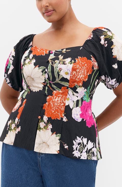 Daydreams Floral Puff Sleeve Peplum Top